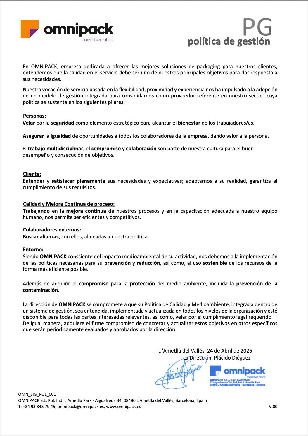 Política del Sistema de Gestión